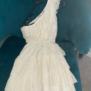 White lace tiered ruffle dress